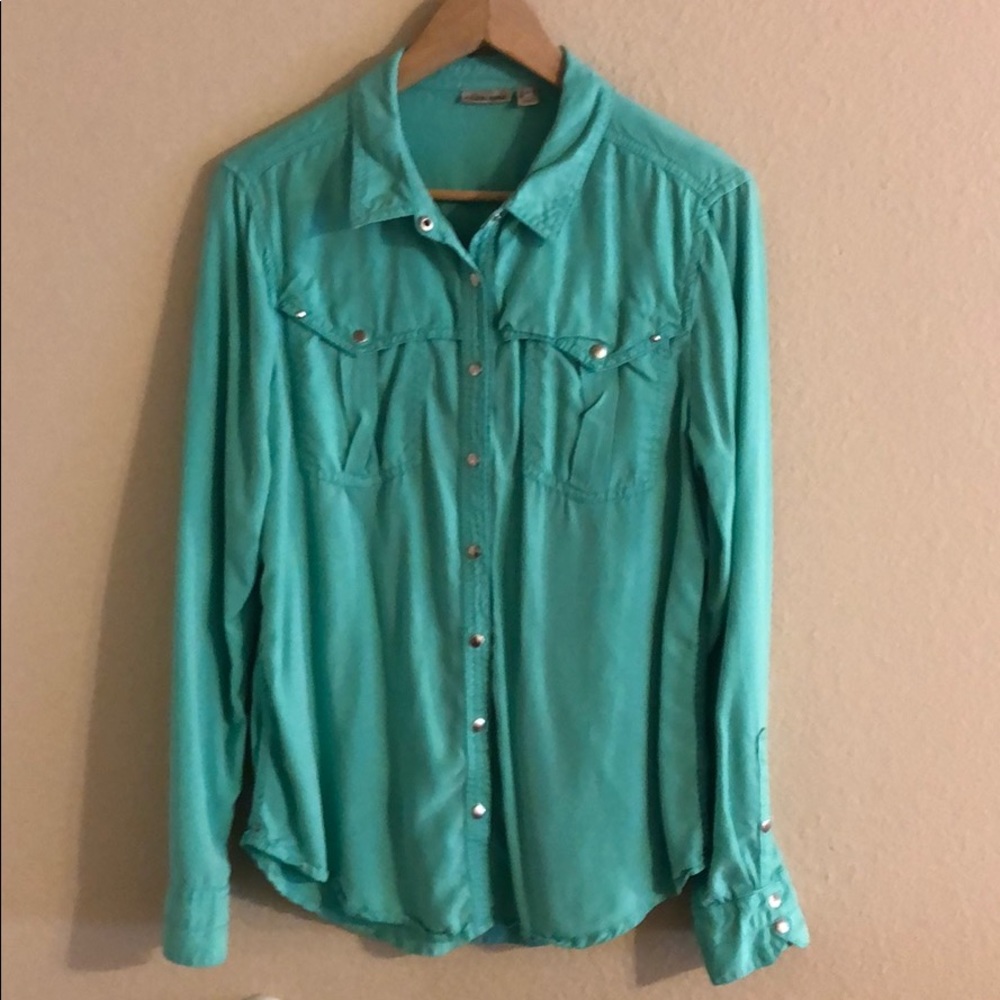 Green Holding Horses Button Up Blouse